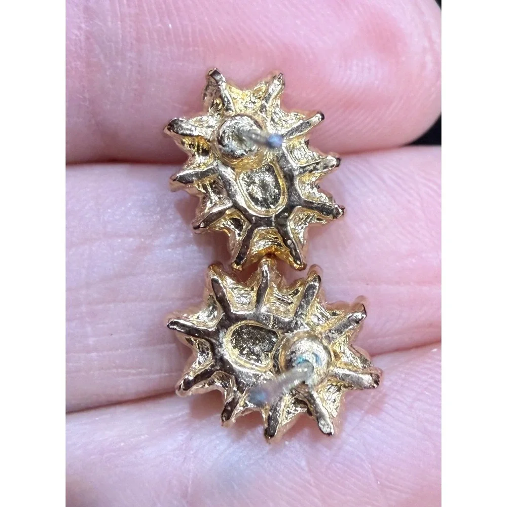 Vintage Gold‎ Tone Rhinestone Sunburst Flower Stud Earrings Retro Statement